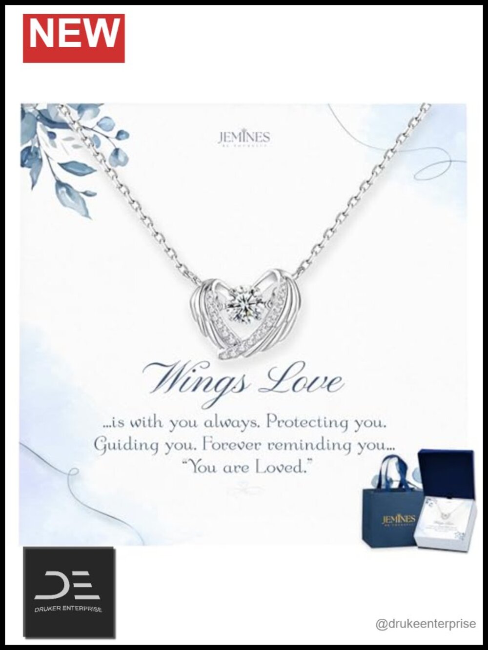 18K White Gold Plated Sterling Silver Angel Wing Pendant Necklace with CZ